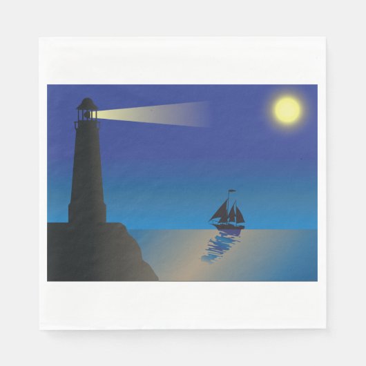 Serviette En Papier Phare et voilier à Night Moonlit Ocean (Devant)