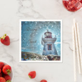Serviette En Papier Phare Océan Bleu Nautique Rustique Côté (En situation)