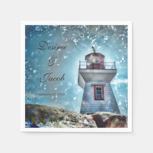 Serviette En Papier Phare Océan Bleu Nautique Rustique Côté (Devant)