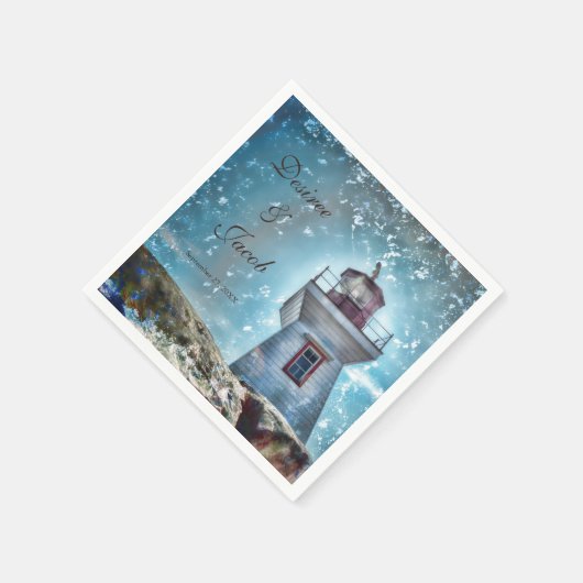 Serviette En Papier Phare Océan Bleu Nautique Rustique Côté (Coin)