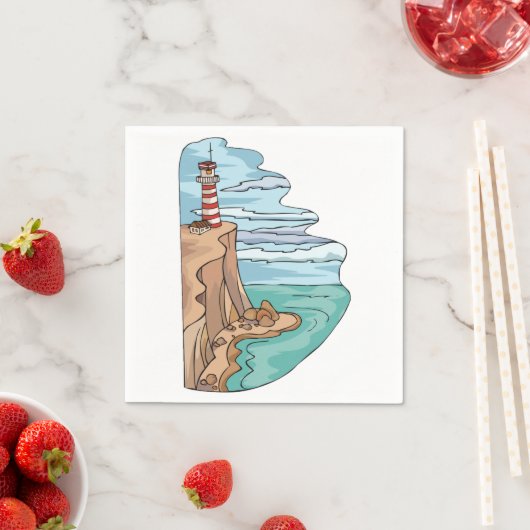 Serviette En Papier Phare Sur Une Falaise Papier Napkins (En situation)