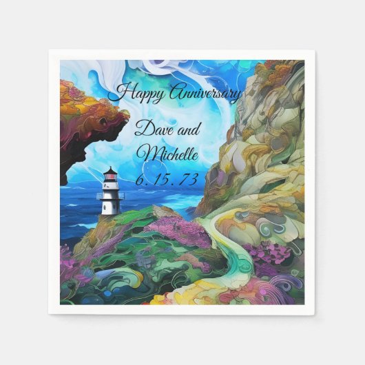 Serviette En Papier Phare surplombant la mer (Devant)