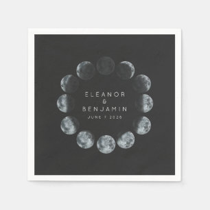 Serviette En Papier Phases de lune d'aquarelle noire moderne Mariage p