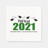 Serviette En Papier PhD Grad 2021 Graduation Caps & Diplomas (Vert) (Devant)