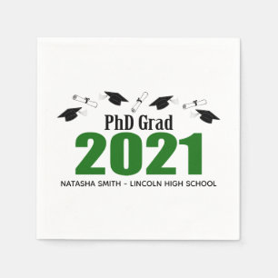 Serviette En Papier PhD Grad 2021 Graduation Caps & Diplomas (Vert)