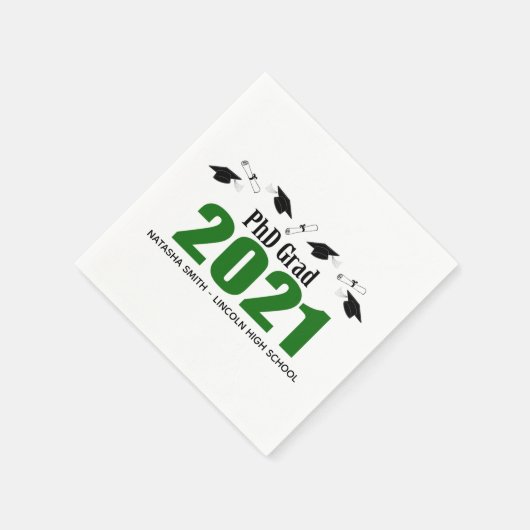 Serviette En Papier PhD Grad 2021 Graduation Caps & Diplomas (Vert) (Coin)