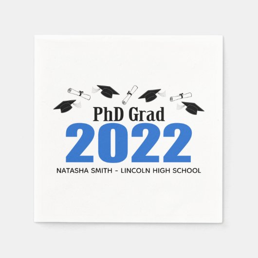Serviette En Papier PhD Grad 2022 Graduation Caps & Diplomas (Bleu) (Devant)