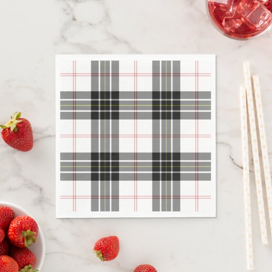 Serviette En Papier Pherson tartan noir blanc plaid (En situation)