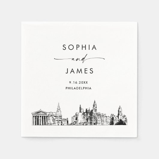 Serviette En Papier Philadelphia Skyline Modern Mariage Cocktail (Devant)