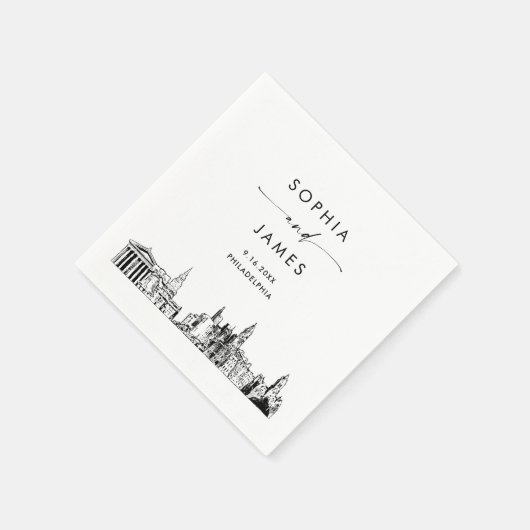 Serviette En Papier Philadelphia Skyline Modern Mariage Cocktail (Coin)