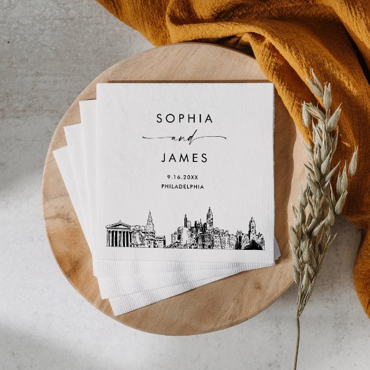 Serviette En Papier Philadelphia Skyline Modern Mariage Cocktail