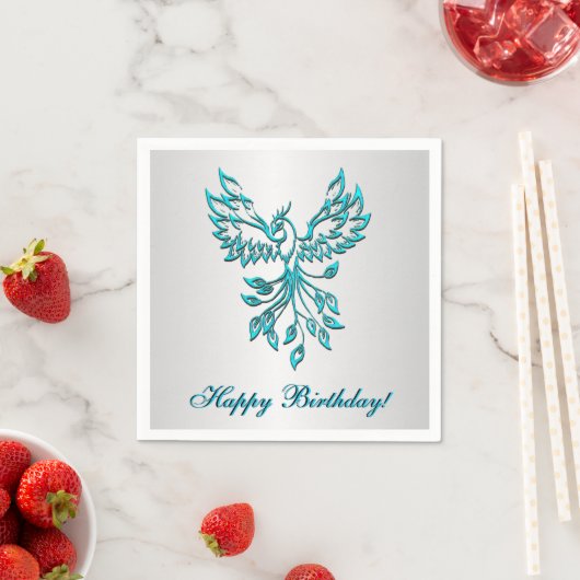 Serviette En Papier Phoenix bleu turquoise avec texte (En situation)