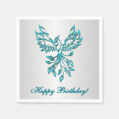 Serviette En Papier Phoenix bleu turquoise avec texte (Devant)