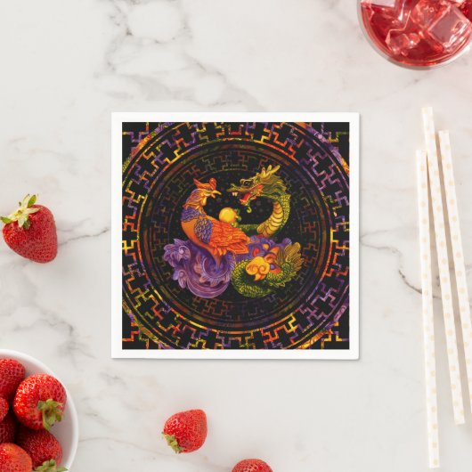 Serviette En Papier Phoenix et Dragon - en couleur (En situation)