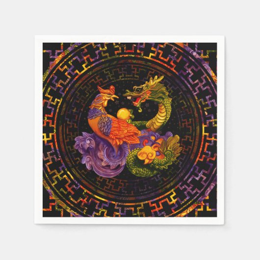 Serviette En Papier Phoenix et Dragon - en couleur (Devant)