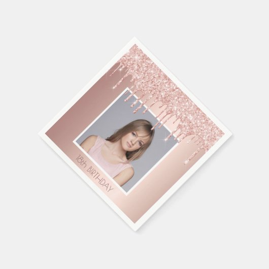 Serviette En Papier Photo 18e anniversaire rose or parties scintillant (Coin)