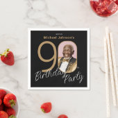 Serviette En Papier Photo 90th Birthday Gold Black Elegant Custom (En situation)
