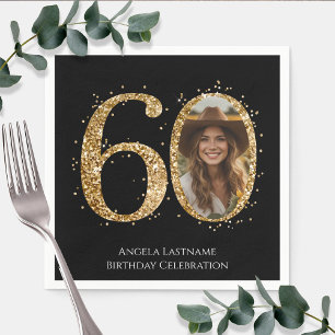 Serviette En Papier Photo Anniversaire 60 ans Paillettes Or Adulte