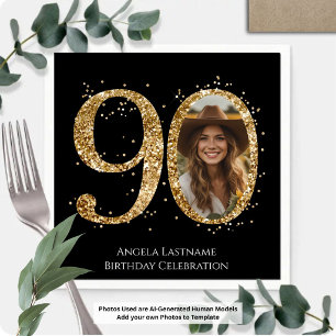 Serviette En Papier Photo Anniversaire 90 Ans Paillettes Or Adulte