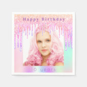 Serviette En Papier Photo Anniversaire rose violet parties scintillant (Devant)