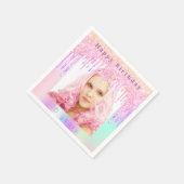 Serviette En Papier Photo Anniversaire rose violet parties scintillant (Coin)