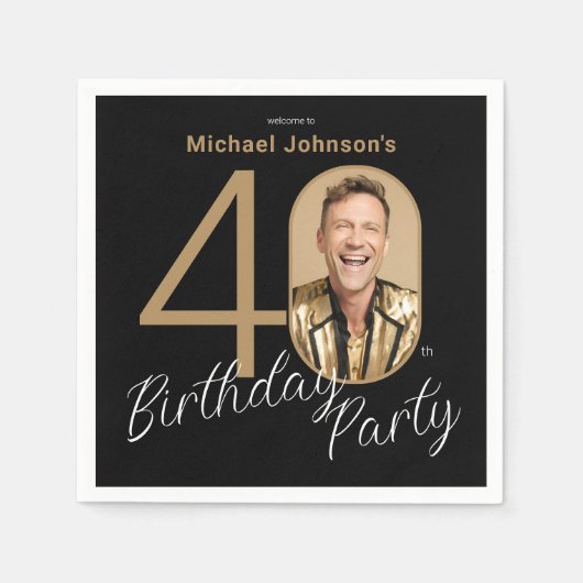 Serviette En Papier Photo Black Gold 40e anniversaire (Devant)