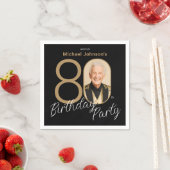 Serviette En Papier Photo Black Gold Elegant Custom 80e anniversaire (En situation)