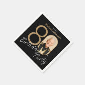 Serviette En Papier Photo Black Gold Elegant Custom 80e anniversaire (Coin)