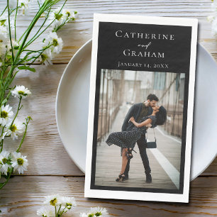 Serviette En Papier Photo chic de couple de mariage noir