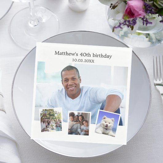 Serviette En Papier Photo collage blanc fête d'anniversaire