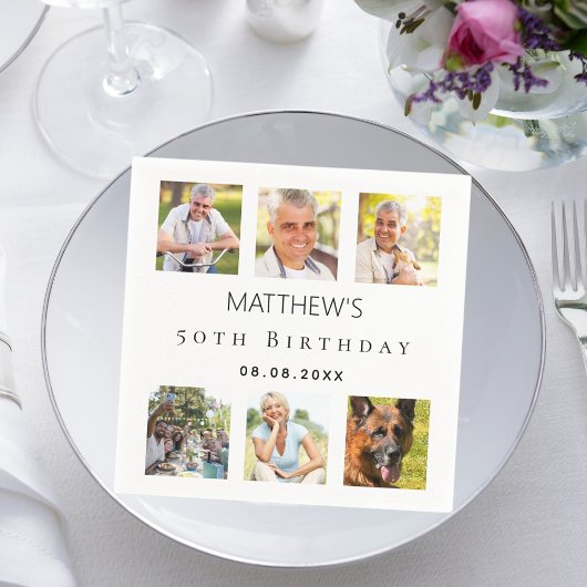 Serviette En Papier Photo collage blanc fête d'anniversaire