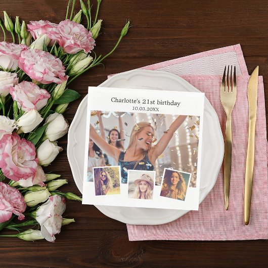 Serviette En Papier Photo collage blanc fête d'anniversaire