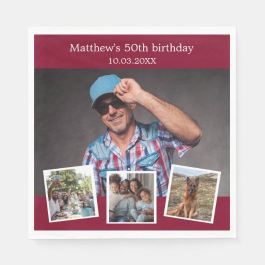 Serviette En Papier Photo collage bordeaux fête d'anniversaire (Devant)