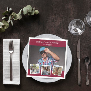 Serviette En Papier Photo collage bordeaux fête d'anniversaire