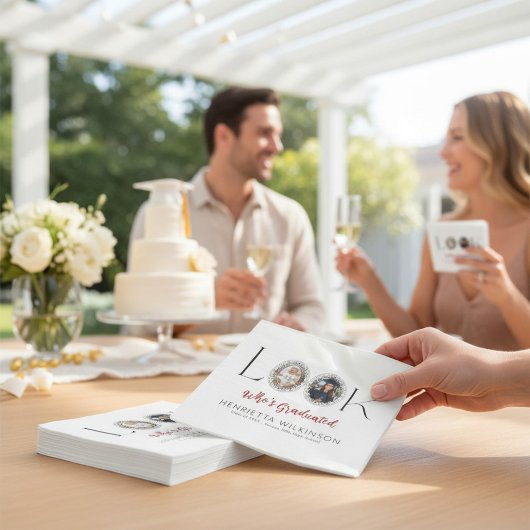 Serviette En Papier Photo Collage Graduation Elegant Script