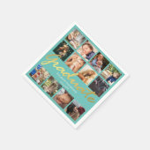 Serviette En Papier Photo Collage Graduation Party Gold Turquoise (Coin)