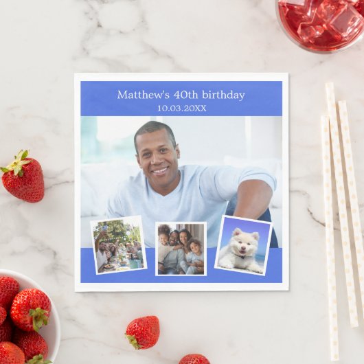 Serviette En Papier Photo collage royal bleu fête d'anniversaire (En situation)