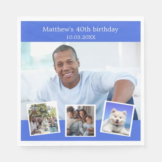Serviette En Papier Photo collage royal bleu fête d'anniversaire (Devant)