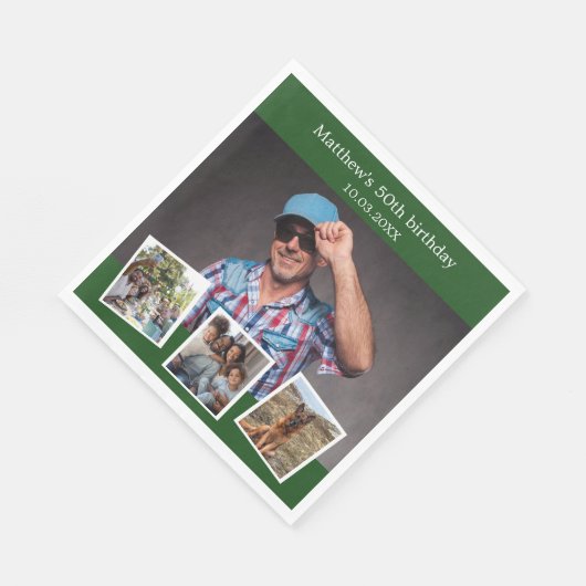 Serviette En Papier Photo collage vert émeraude fête d'anniversaire (Coin)