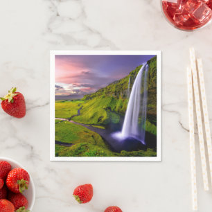 Serviette En Papier Photo de cascade islandaise verte et naturelle