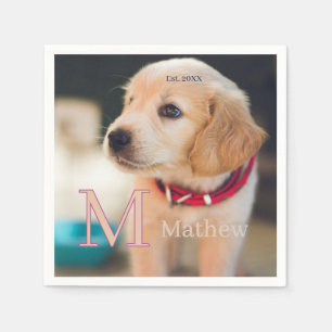 Serviette En Papier photo de chien familier monogramme nom année d'est