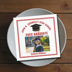 Serviette En Papier Photo de diplômé rouge personnalisé Fête de fin d'