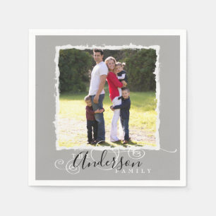 Serviette En Papier Photo de famille Ajouter un nom Grey