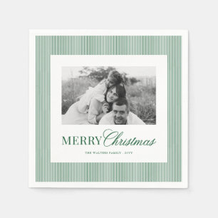 Serviette En Papier Photo de famille de Noël aux rayures vertes modern