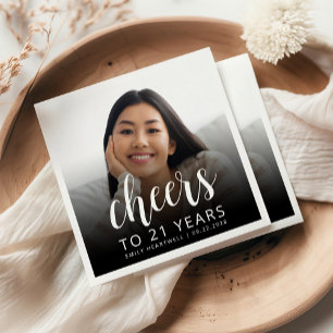 Serviette En Papier Photo de fête d'anniversaire 21 ans écriture blanc