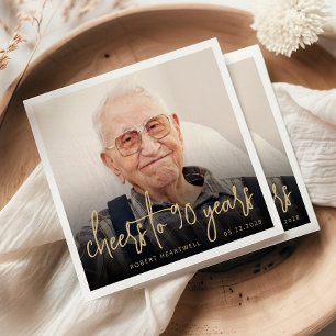 Serviette En Papier Photo de fête d'anniversaire 90 ans Cheers Script 