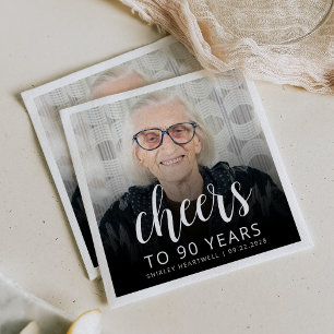 Serviette En Papier Photo de fête d'anniversaire 90 ans écriture blanc