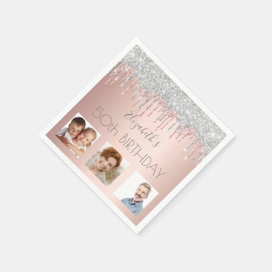 Serviette En Papier Photo de fête d'anniversaire rose or parties scint (Coin)