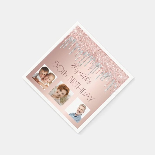 Serviette En Papier Photo de fête d'anniversaire rose or parties scint (Coin)