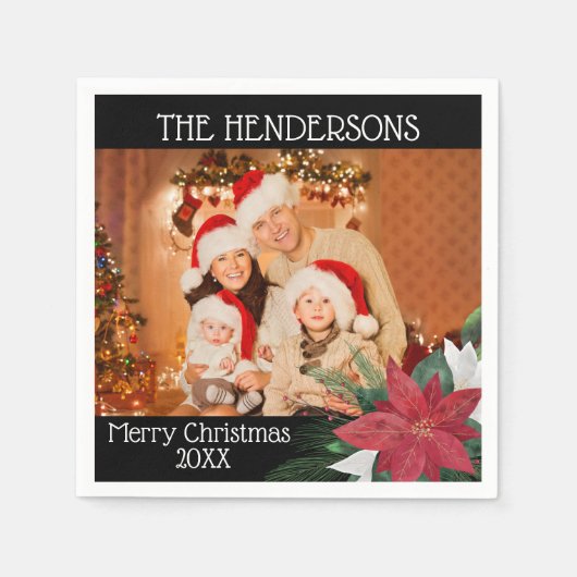 Serviette En Papier Photo de fête de Noël Poinsettia Napkins (Devant)